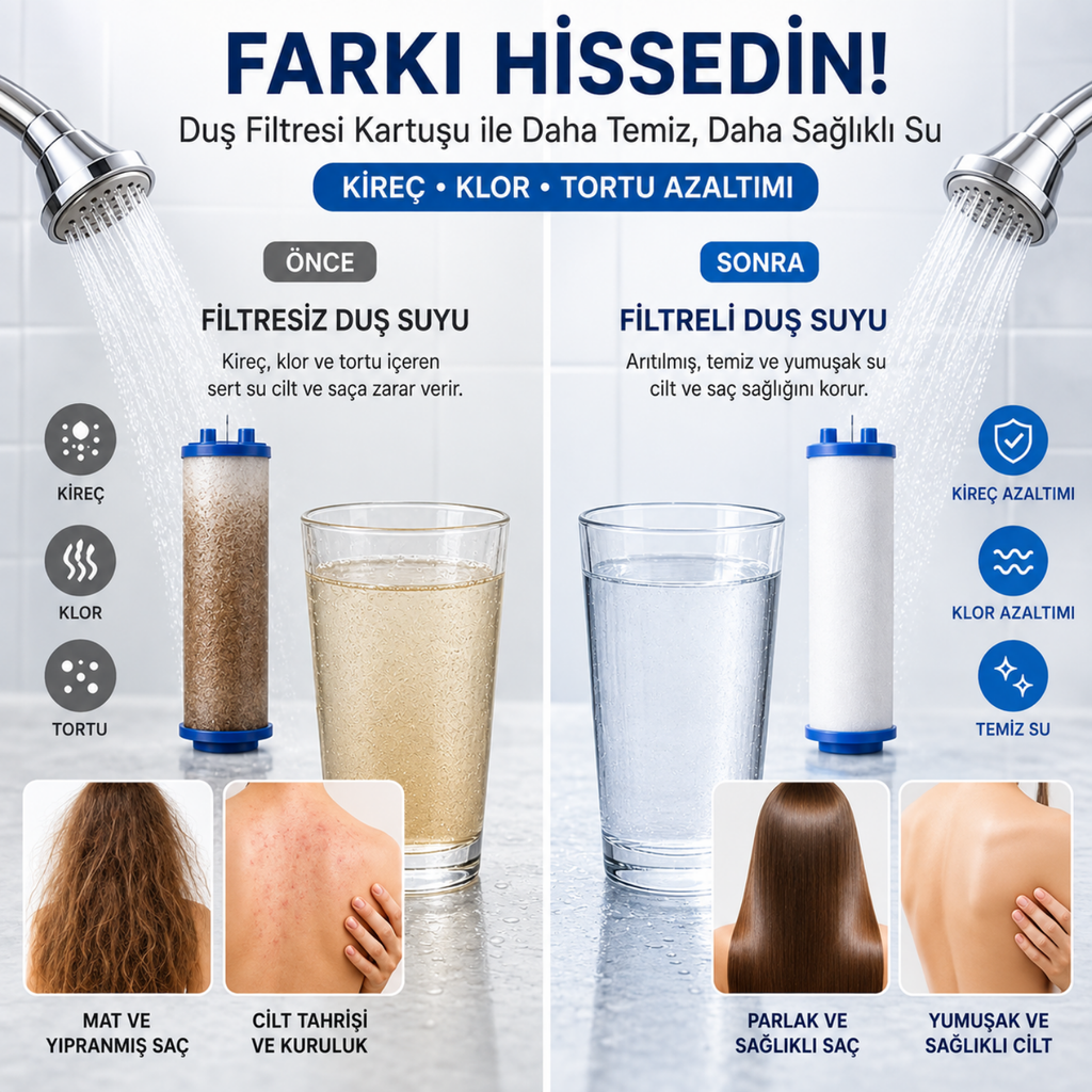 6 Fonksiyonlu Filtreli Krom Duş Başlığı + 3 Adet Filtre