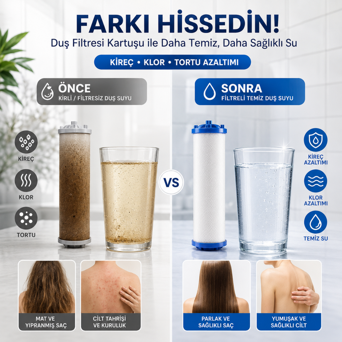 AKD 6 Fonksiyonlu Filtreli Duş Başlığı 2’li Paket – Krom