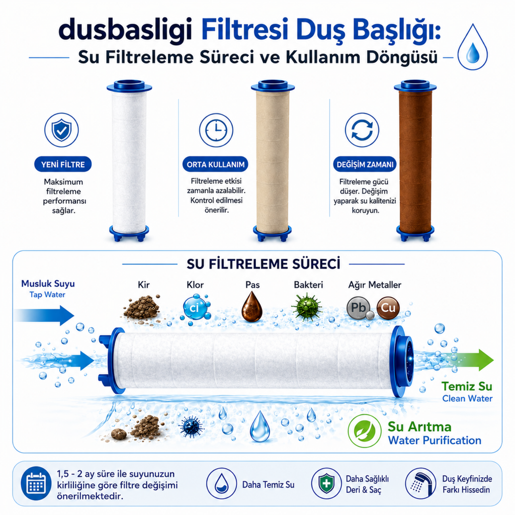 6 Fonksiyonlu Filtreli Duş Başlığı + 3 Adet Filtre
